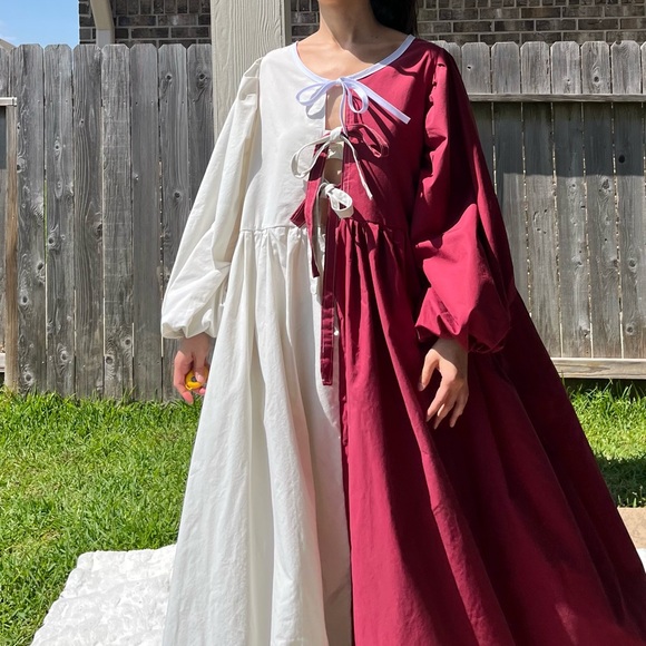 Handmade Puff Sleeve Half & Half Cottage Dress | 100% Cotton | SKU 04292 - Picture 4 of 16